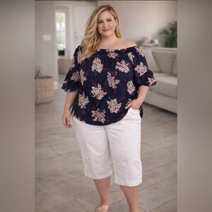 Violet Claire Floral Navy Blouse and White land and Sea ankle Pants set…